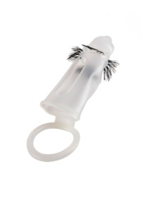 Эластичная насадка на пенис с подхватом мошонки и стимулирующими «ресничками»