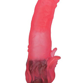 Розовый гелевый вибратор с клиторальными лепестками - 18,5 см.