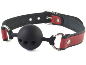 
Кляп-шар на черно-красных кожаных ремешках фото в интим магазине Love Boat