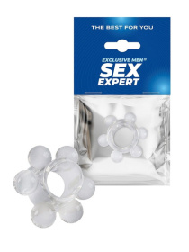 Прозрачное эрекционное кольцо с 6 стимулирующими шариками фото в интим магазине Love Boat