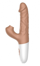Телесный вибратор-кролик с функцией поступательных движений - 22,5 см. фото в интим магазине Love Boat
