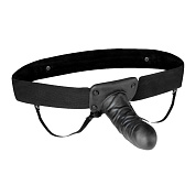 Чёрный полый страпон с вибрацией Unisex Vibrating Hollow Strap-On - 14 см. фото в интим магазине Love Boat