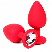 Красная силиконовая пробка с нежно-розовым кристаллом - 8 см.