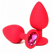 Красная силиконовая пробка с розовым кристаллом - 8 см.