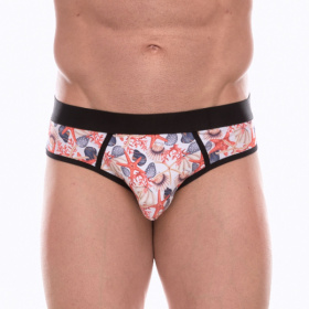 Белые трусы-джоки с принтом в виде цветных ракушек фото в интим магазине Love Boat