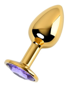 
Золотистая коническая анальная пробка с фиолетовым кристаллом - 7 см. фото в интим магазине Love Boat