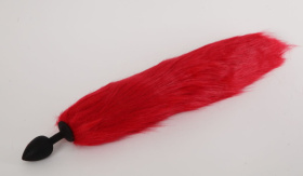 Силиконовая анальная пробка с длинным красным хвостом  Красная лиса  фото в интим магазине Love Boat