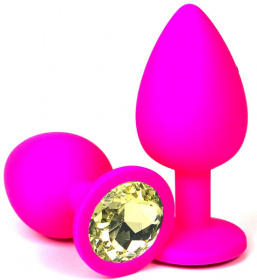 Розовая силиконовая пробка с желтым кристаллом - 6,8 см. фото в интим магазине Love Boat