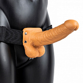 Кофейный реалистичный страпон-фаллопротез с мошонкой - 18 см.