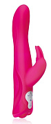 Розовый силиконовый вибромассажер с клиторальным отростком - 25 см. фото в секс шопе Love Boat