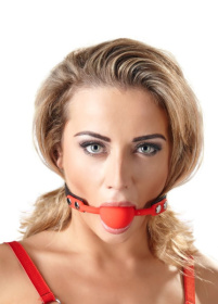 
Силиконовый кляп-шар на чёрных ремешках Red Gag silicone фото в интим магазине Love Boat