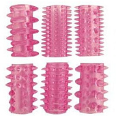 Набор из 6 розовых насадок на пенис - 5,5 см.