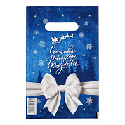 Сине-белый подарочный новогодний пакет с вырубной ручкой (20х30 см) фото в интим магазине Love Boat