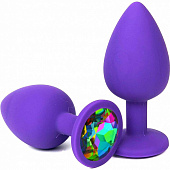 Фиолетовая анальная пробка с разноцветным стразом - 8,5 см.
