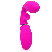 Ярко-розовый вибромассажёр с клиторальным отростком Magic Finger - 29 см. фото в интим магазине Love Boat