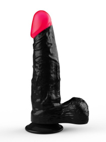 Чёрный фаллоимитатор с красной головкой - 20,4 см.