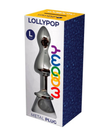 Серебристая анальная втулка Wooomy Lollypop L с прозрачным кристаллом - 10,5 см.