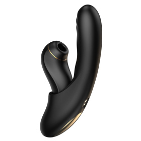 Черный вибратор с возвратно-поступательными движениями и вакуумом Fatima - 19,2 см. фото в интим магазине Love Boat