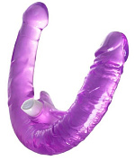 Фиолетовый двухсторонний фаллоимитатор с вибропулей - 35 см. фото в интим магазине Love Boat