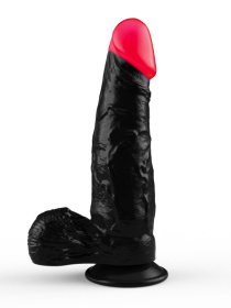 Чёрный фаллоимитатор с красной головкой - 20,4 см.