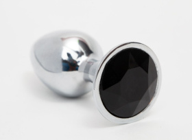 
Серебристая анальная пробка с черным кристаллом - 8,2 см.  фото в интим магазине Love Boat