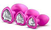 
Набор розовых анальных пробок с прозрачным кристаллом-сердечком Bling Plugs Training Kit фото в интим магазине Love Boat