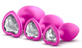
Набор розовых анальных пробок с прозрачным кристаллом-сердечком Bling Plugs Training Kit фото в интим магазине Love Boat