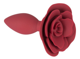 Красная анальная пробка с ограничительным основанием в виде розы - 10,7 см. фото в интим магазине Love Boat