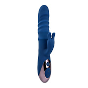 Синий вибратор-кролик The Ringer с функцией поступательных движений - 23,8 см. фото в интим магазине Love Boat