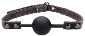 
Черный кляп-шарик With Roughend Denim Straps с черными джинсовыми ремешками фото в интим магазине Love Boat
