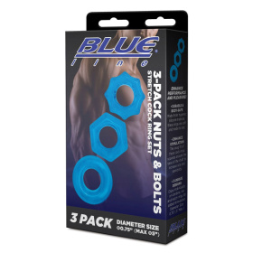 Комплект из трех голубых колец для эрекции 3-Pack Nuts   Bolts Stretch Cock Ring Set