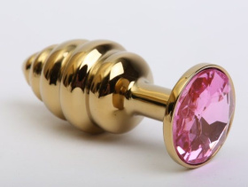 
Золотистая рифлёная пробка с розовым стразом - 8,2 см. фото в интим магазине Love Boat