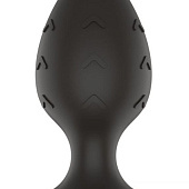 Черная средняя силиконовая анальная пробка с рельефом в виде галочек