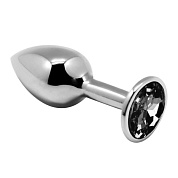 Серебристая анальная втулка с черным кристаллом Mini Metal Butt Plug Size S - 7 см. фото в интим магазине Love Boat