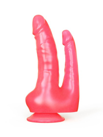 Двойной розовый стимулятор на присоске - 16,5 см.