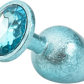Голубая алюминиевая анальная пробка с кристаллом - 7 см.