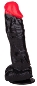 Чёрный фаллоимитатор с красной головкой - 20 см. фото в интим магазине Love Boat