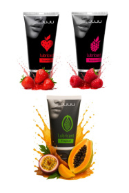 Набор из 3 съедобных лубрикантов JUJU (клубника, малина, тропические фрукты) фото в интим магазине Love Boat