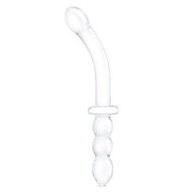 Изогнутый стеклянный фаллоимитатор 12’’ Girthy Ribbed G-Spot Glass Dildo With Handle Grip Double Ended - 30 см. фото в интим магазине Love Boat