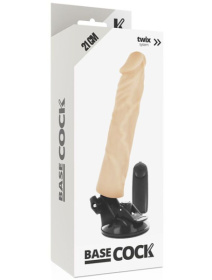 Телесный вибратор на мощной присоске Basecock Realistic Vibrator - 21 см.