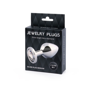 Анальная пробка SILVER PLUG MEDIUM с прозрачным кристаллом - 8,2 см.