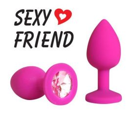 
Розовая конусовидная анальная пробка с розовым кристаллом - 7,3 см. фото в интим магазине Love Boat