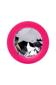 Розовый анальный страз с прозрачным кристаллом - 7,3 см.
