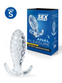 Прозрачная анальная пробка с шишечками - 6,5 см. фото в интим магазине Love Boat