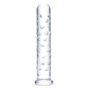 Прозрачный стеклянный фаллос с массажным рельефом 10  Extra Large Glass Dildo - 25,5 см.