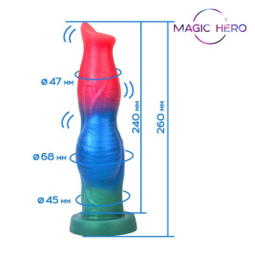 Цветной фантазийный вибратор с возвратно-поступательными движениями и ротацией - 26 см.
