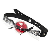 Красный кляп-леденец на кожаных ремешках со вкусом виски