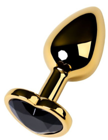 
Золотистая коническая анальная пробка с черным кристаллом-сердечком - 7 см.  фото в интим магазине Love Boat