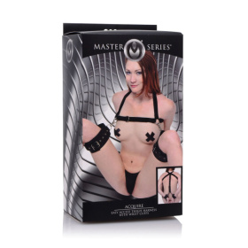Черная бондажная система Acquire Easy Access Thigh Harness with Wrist Cuffs