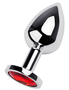 Серебристая коническая анальная пробка с красным кристаллом - 8 см.  фото в интим магазине Love Boat